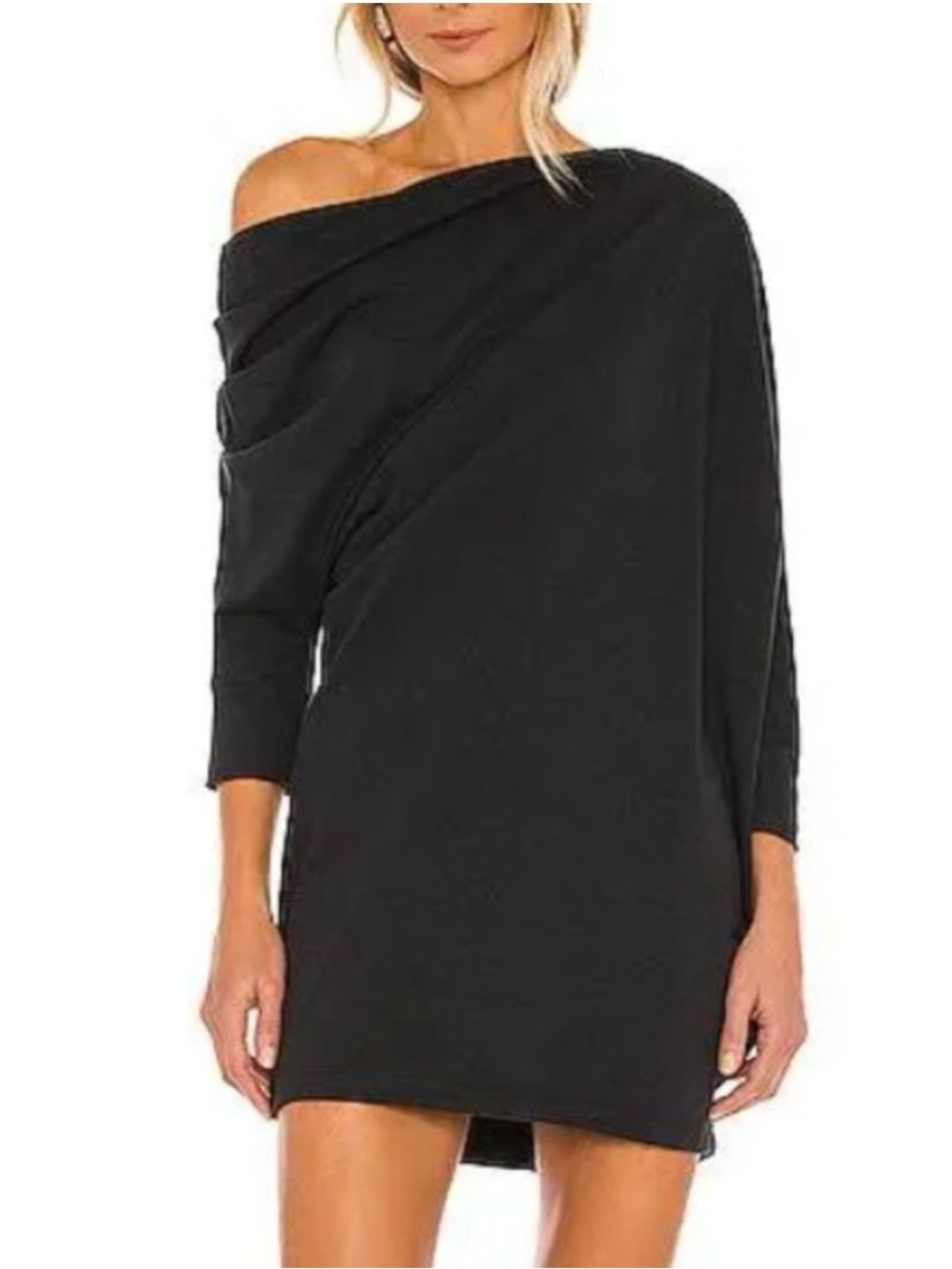 Free People Beach Black One-Shoulder Draped Boho Mini Dress